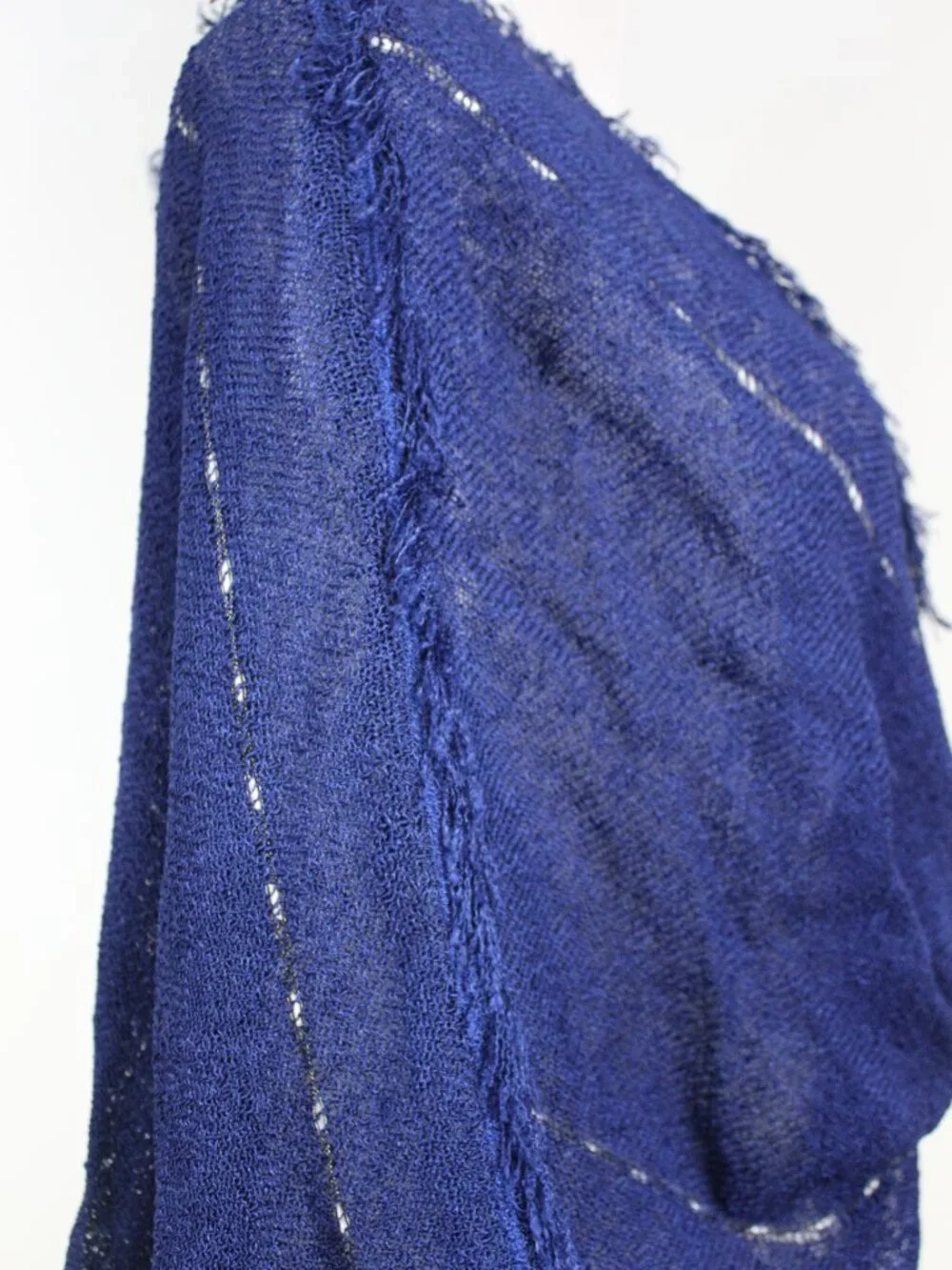 Blue Fringe Knit Wrap Shawl Lightweight Sheer Scarf Boho Wedding - Picture 6 of 12